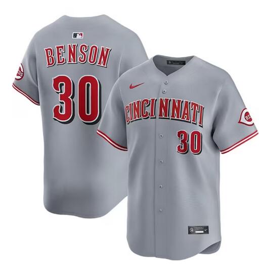 Men's Cincinnati Reds #30 Will Benson Grey Road Limited Stitched Baseball Jersey